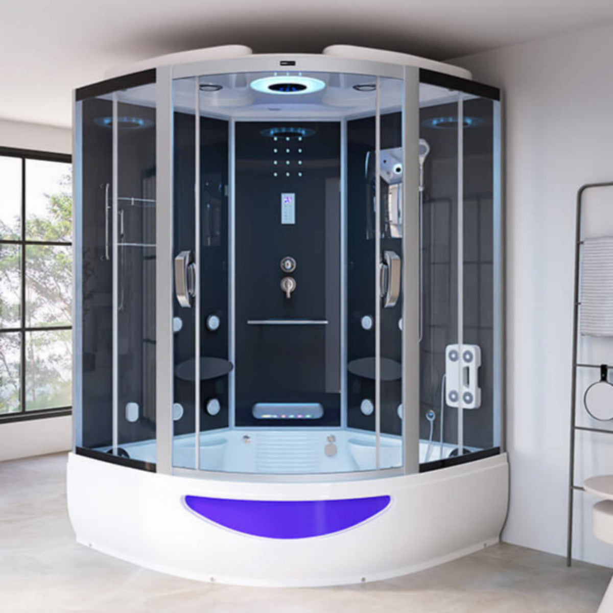 XL Luxus LED Dampfdusche inkl. Whirlpool-SET 150x150 x220 black Dampfsauna-Duschtempel+OZON 2025