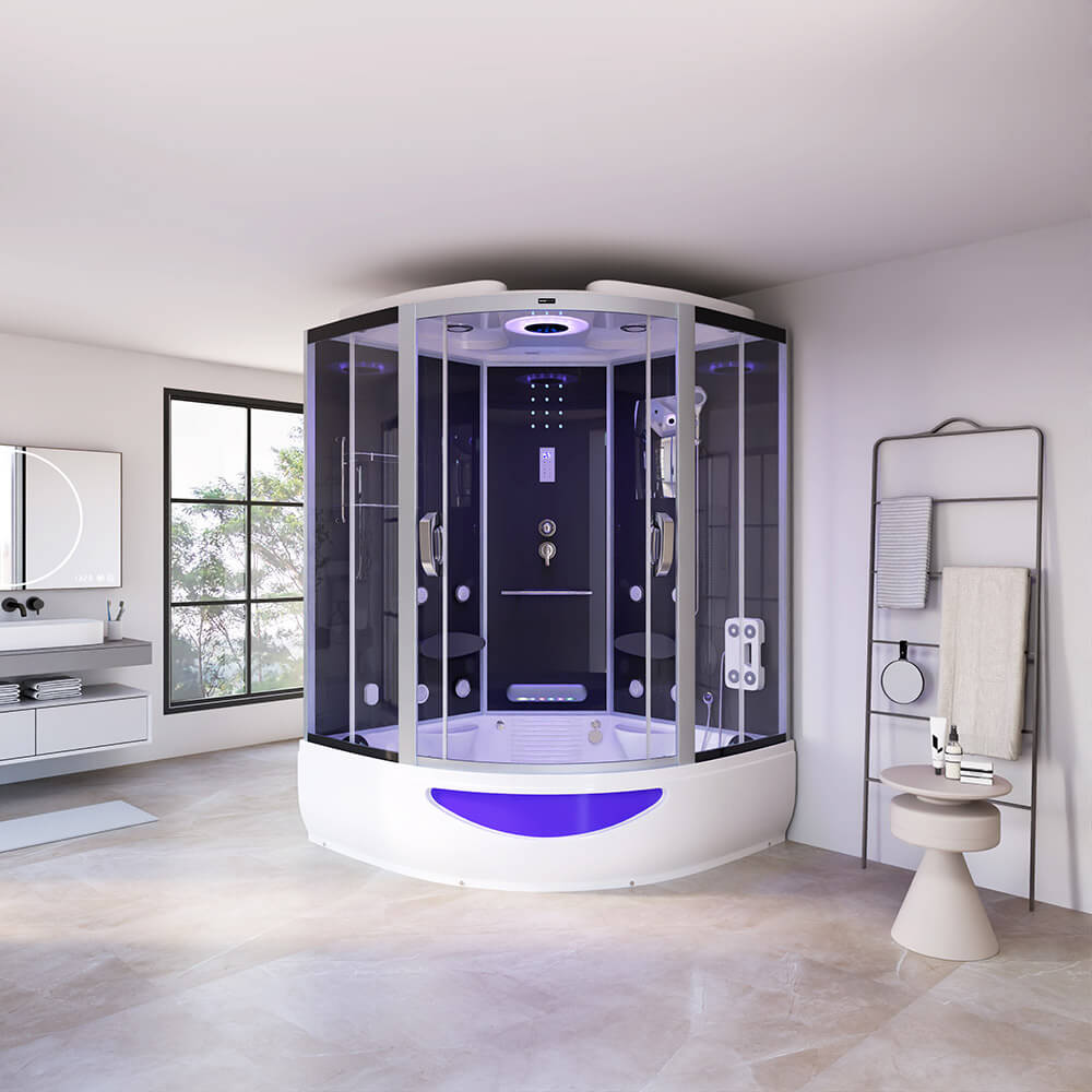 XL Luxus LED Dampfdusche inkl. Whirlpool-SET 150x150 x220 black Dampfsauna-Duschtempel+OZON 2025