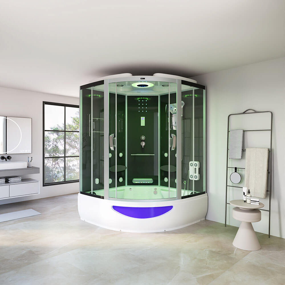 XL Luxus LED Dampfdusche inkl. Whirlpool-SET 150x150 x220 black Dampfsauna-Duschtempel+OZON 2025