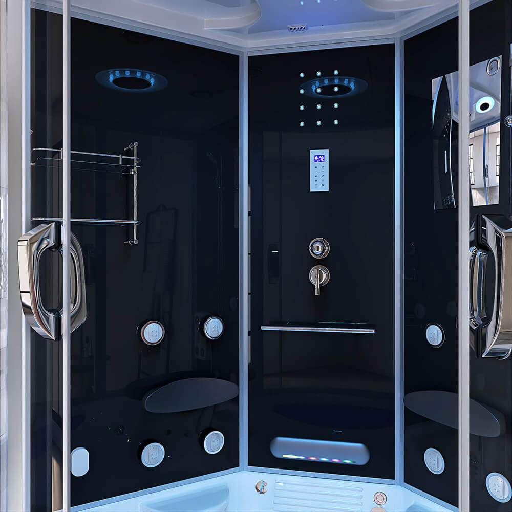 XL Luxus LED Dampfdusche inkl. Whirlpool-SET 150x150 x220 black Dampfsauna-Duschtempel+OZON 2025
