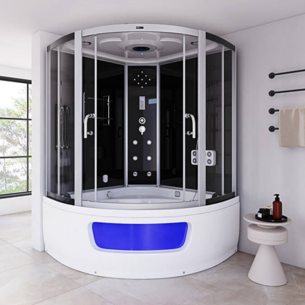XL Luxus LED Dampfdusche inkl. Whirlpool-SET 135x135x215 Dampfsauna-Duschtempel+OZON 2025