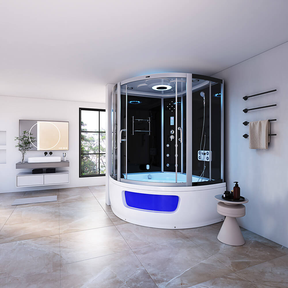 XL Luxus LED Dampfdusche inkl. Whirlpool-SET 135x135x215 Dampfsauna-Duschtempel+OZON 2025