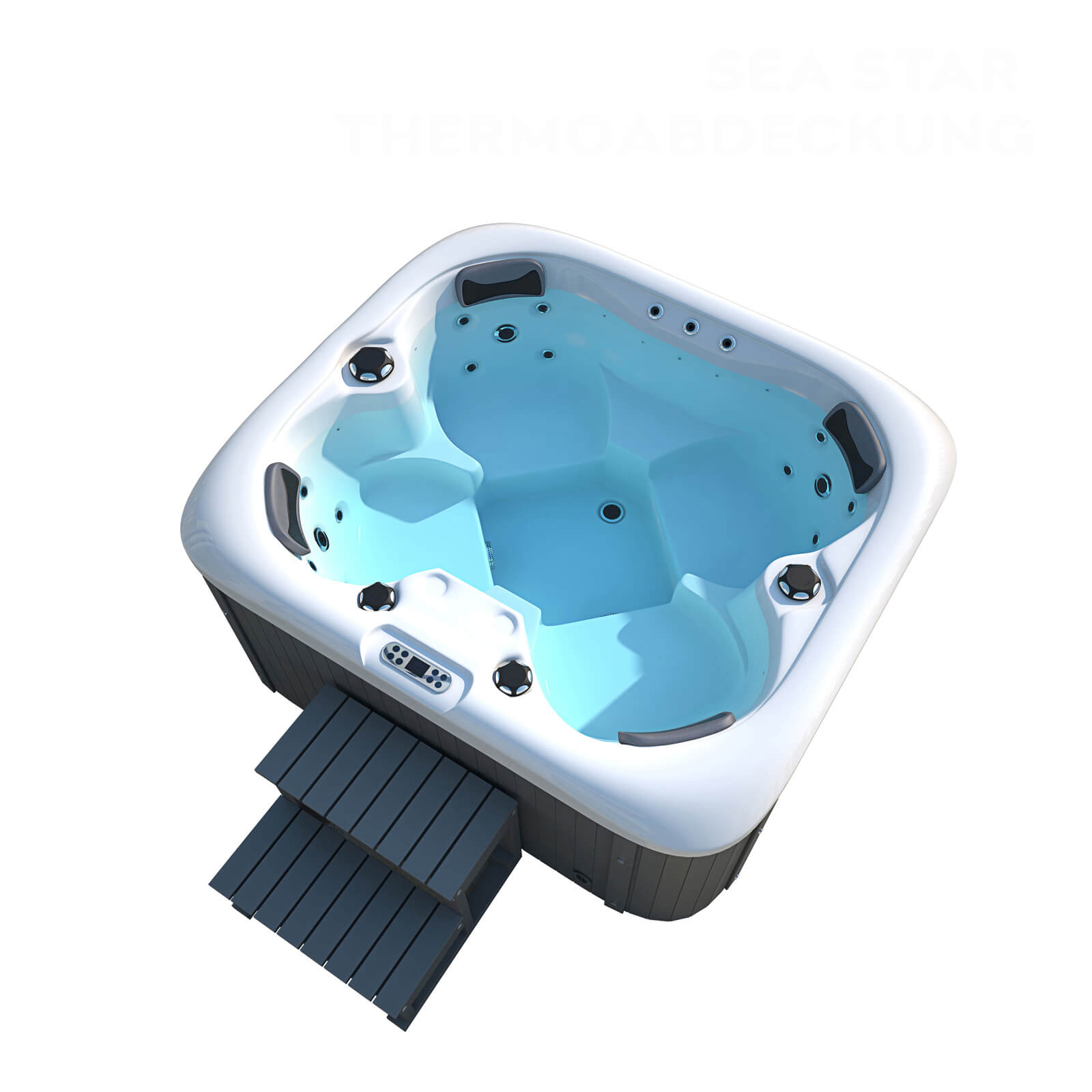 XXL Luxus SPA LED Whirlpool SET 180x160 Farblicht Outdoor Indoor Pool +Treppe+Abdeckung 4-Pers.