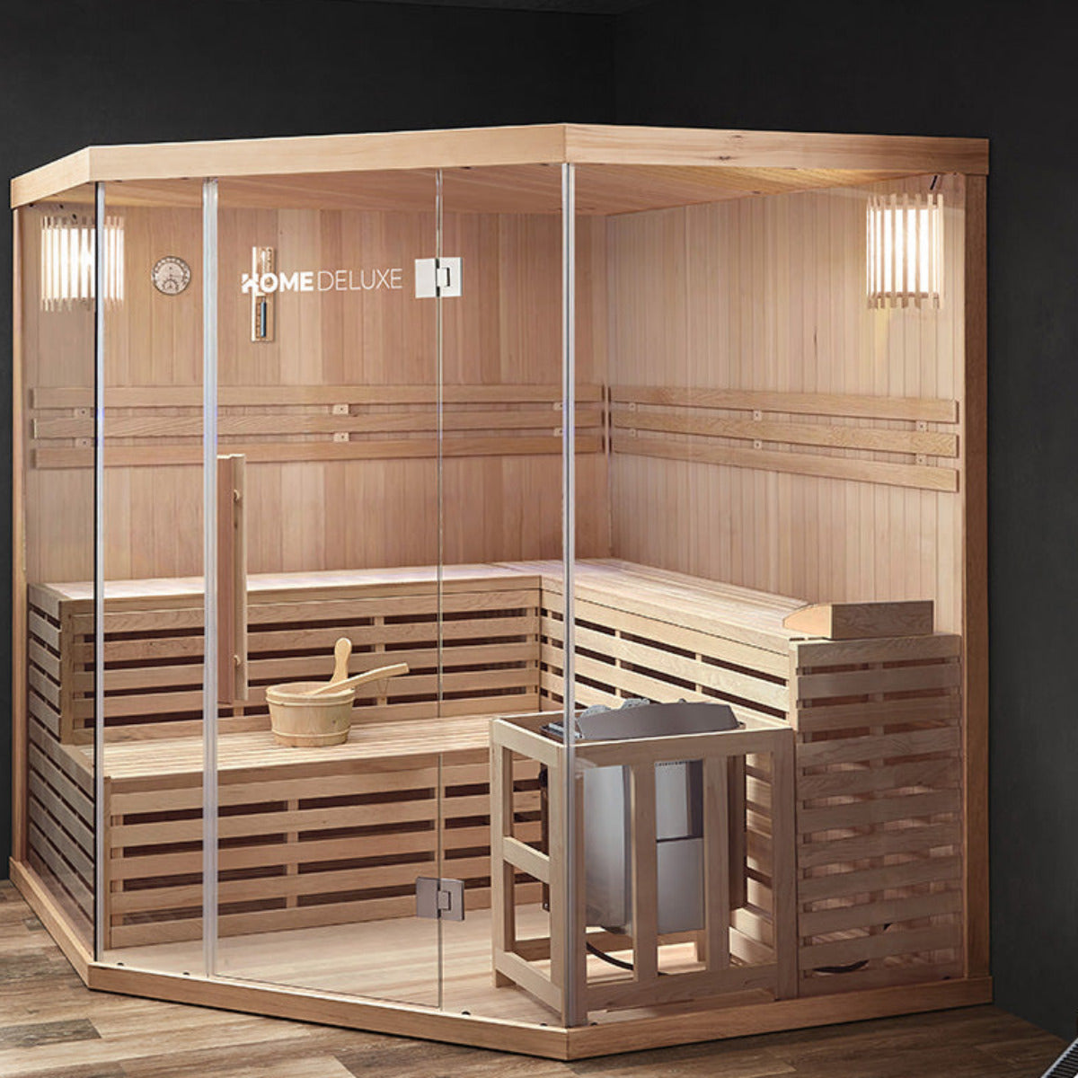 XXL Premium Traditionelle Sauna 200x200x210 cm SET inkl. 8 KW Saunaofen Ecksauna