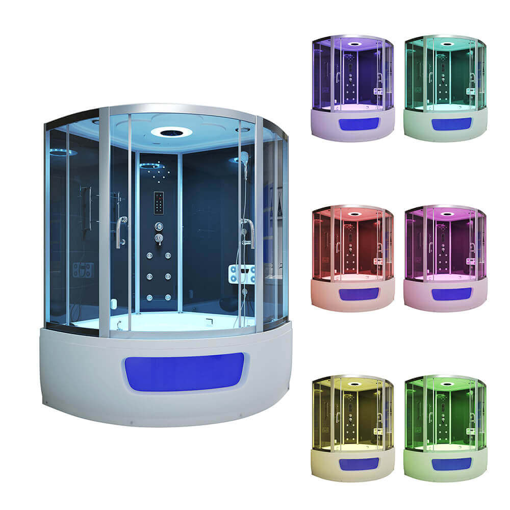 XL Luxus LED Dampfdusche inkl. Whirlpool-SET 135x135x215 Dampfsauna-Duschtempel+OZON 2025