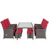 XXL Luxus Premium Garten Polyrattan Lounge SET grau-rot Gartenmöbel Balkonmöbel