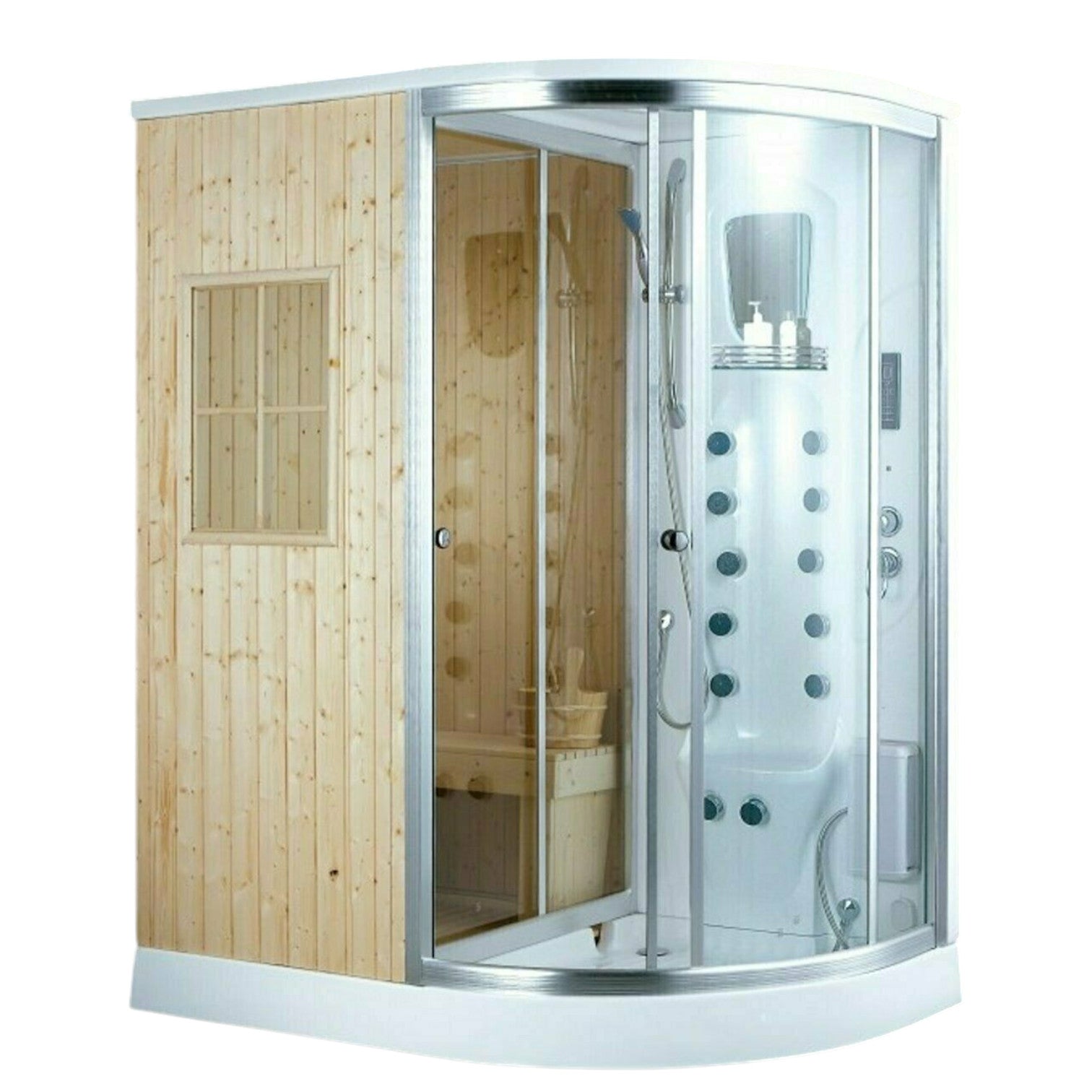 XXL Luxus LED Dampfdusche + finnische Sauna Kombi 170 x 100cm Tropenbrause