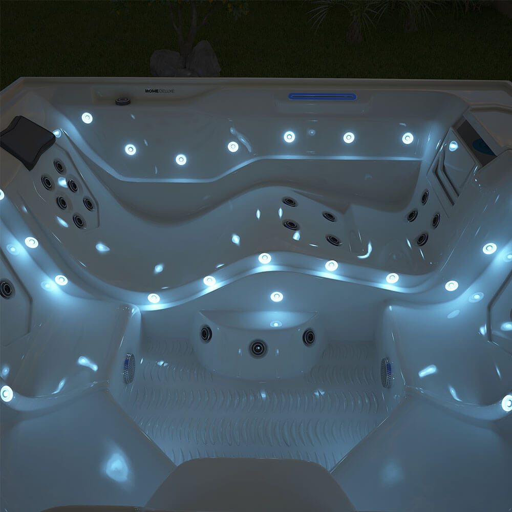 XXL Luxus SPA LED Whirlpool SET 207x207 Farblicht Outdoor Indoor Pool +Treppe+Abdeckung 5-Pers.