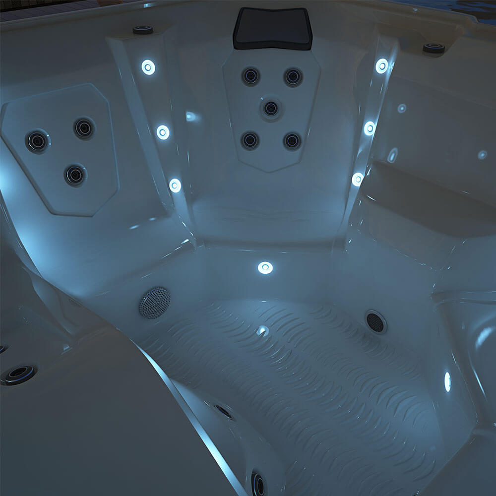 XXL Luxus SPA LED Whirlpool SET 207x207 Farblicht Outdoor Indoor Pool +Treppe+Abdeckung 5-Pers.