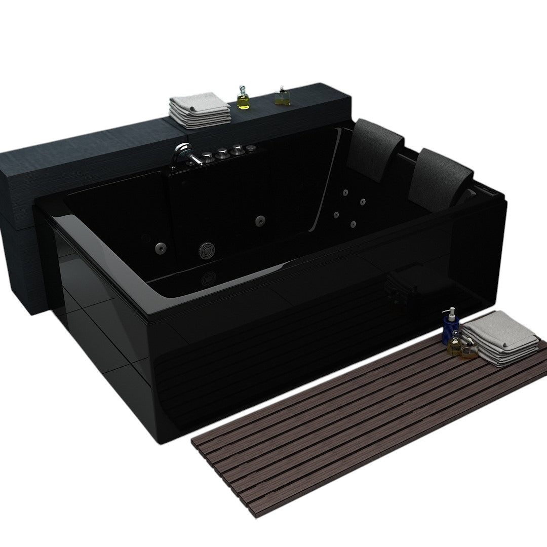 Luxus LED Whirlpool Badewanne Black 180x120 cm+Heizung+Hydrojets+Ozon