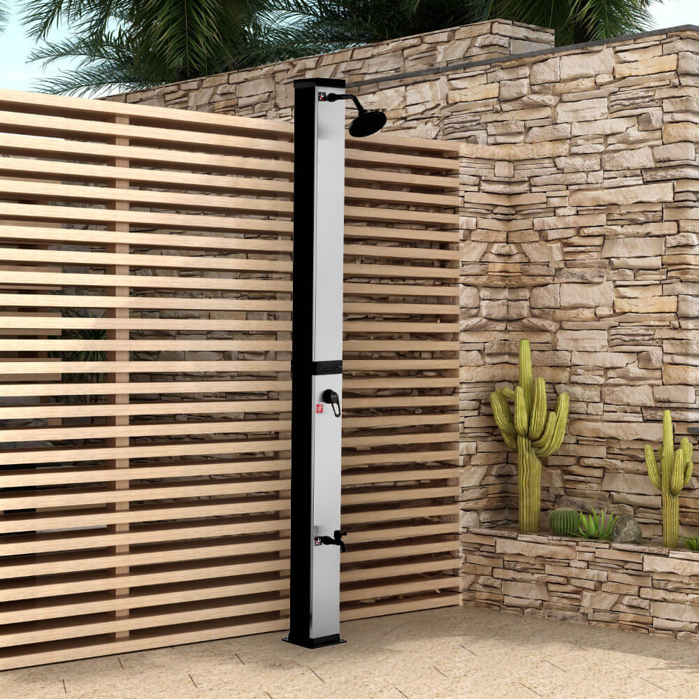 Premium Solardusche 40 L Liter Gartendusche Pooldusche Garten-Solar-Dusche 2025 Gebürstetes Nickel / Schwarz