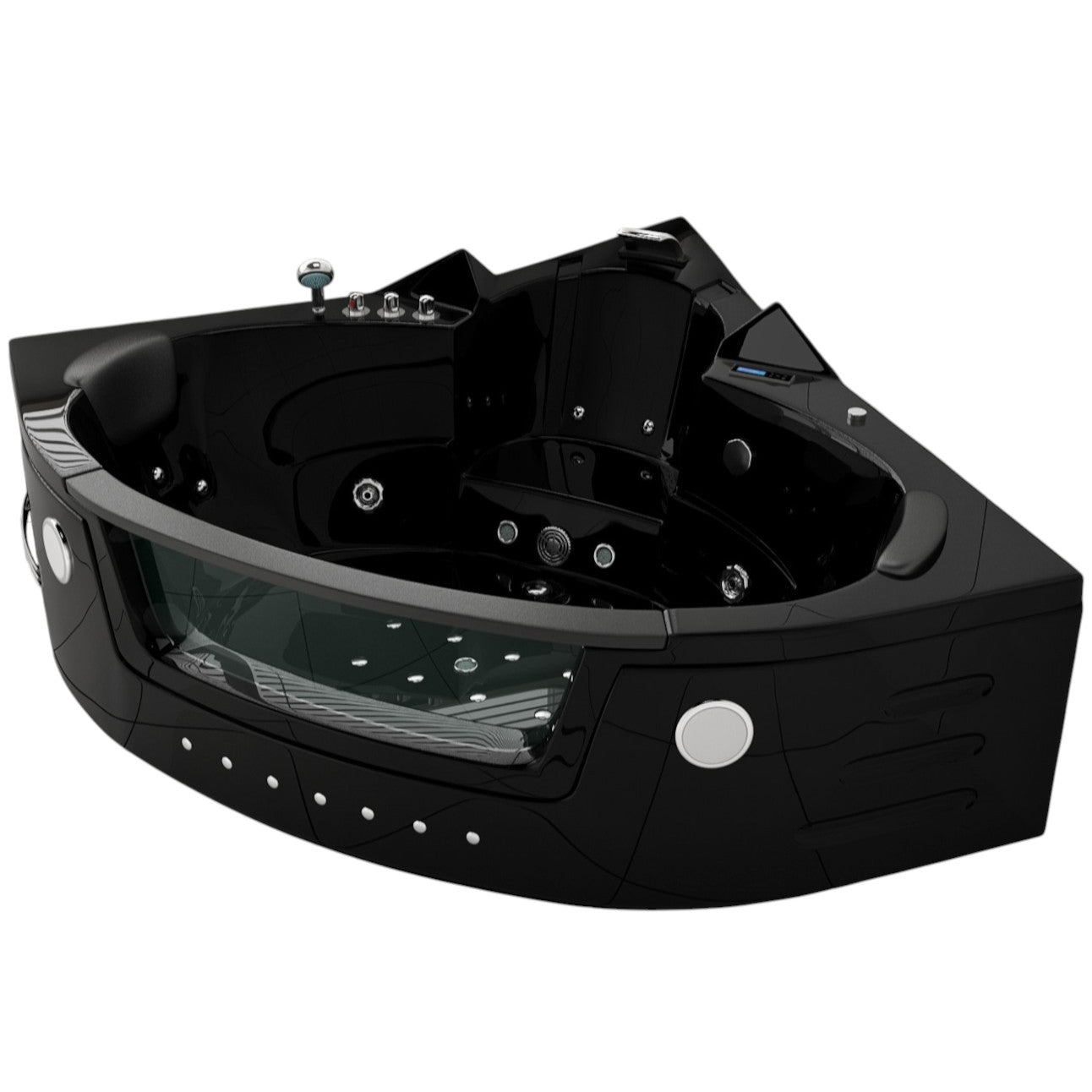 Luxus LED Whirlpool Badewanne SET 140x140 BLACK +Heizung+Hydrojet + Ozon Modell 2025