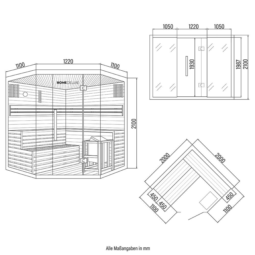XXL Premium Traditionelle Sauna 200x200x210 cm SET inkl. 8 KW Saunaofen Ecksauna