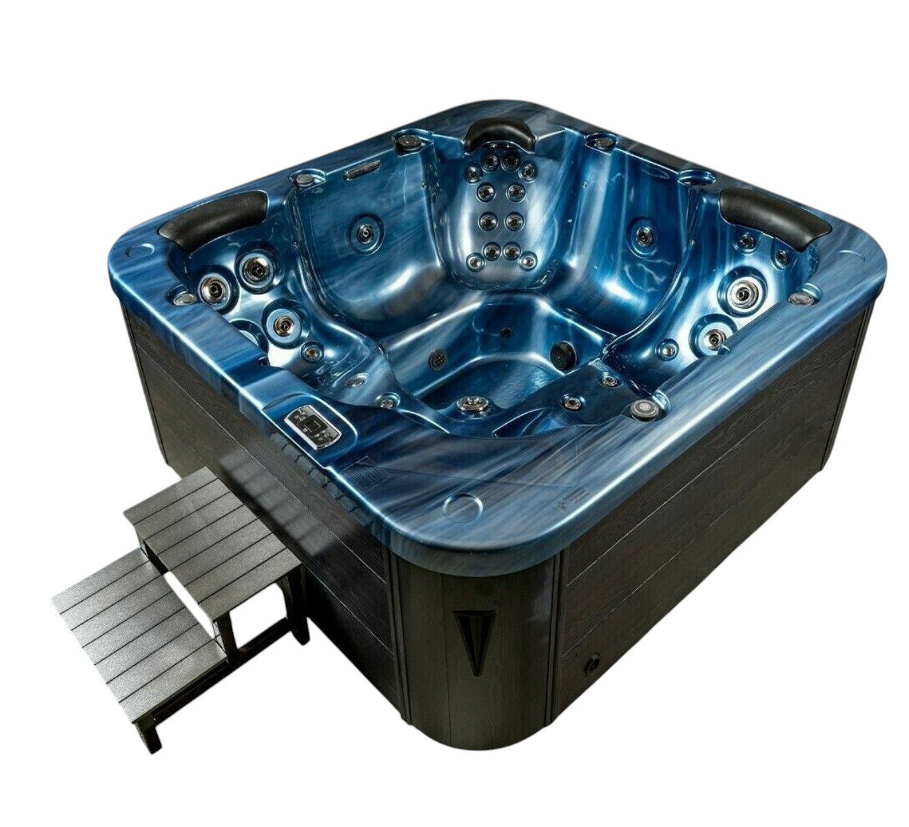 XXL Luxus SPA LED Whirlpool SET 215x215 Farblicht Outdoor+Indoor Pool 5-Pers. blau