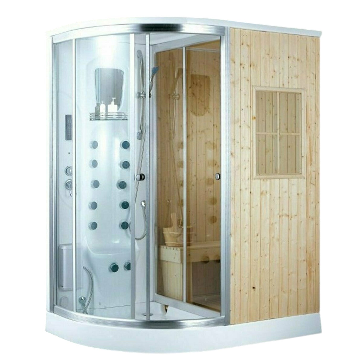 XXL Luxus LED Dampfdusche +finnische Sauna Kombi 170x100cm Tropenbrause  v2