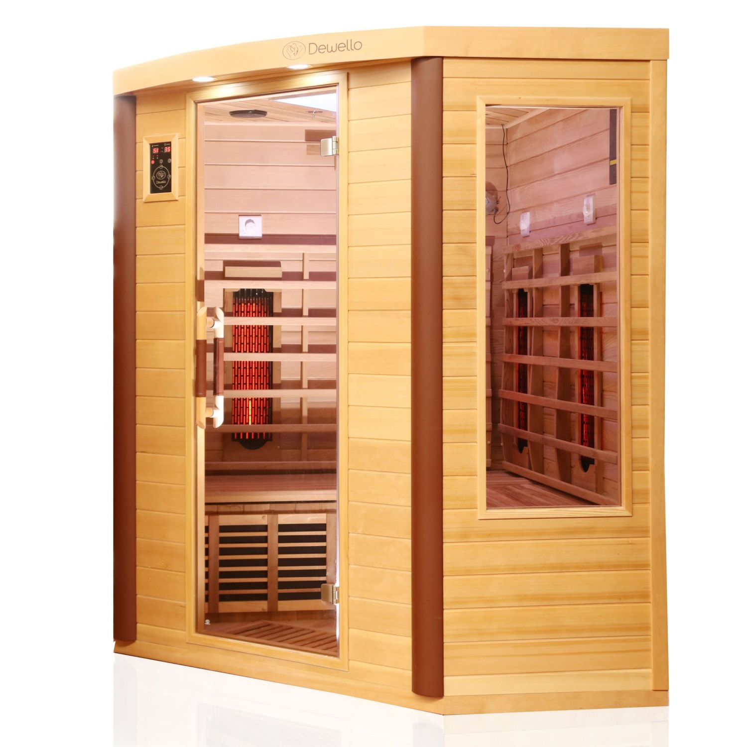 Luxus LED Infrarotsauna 152x152 cm Infrarotkabine aus Zedernholz Wärmekabine Sauna Vollspektrum 2025