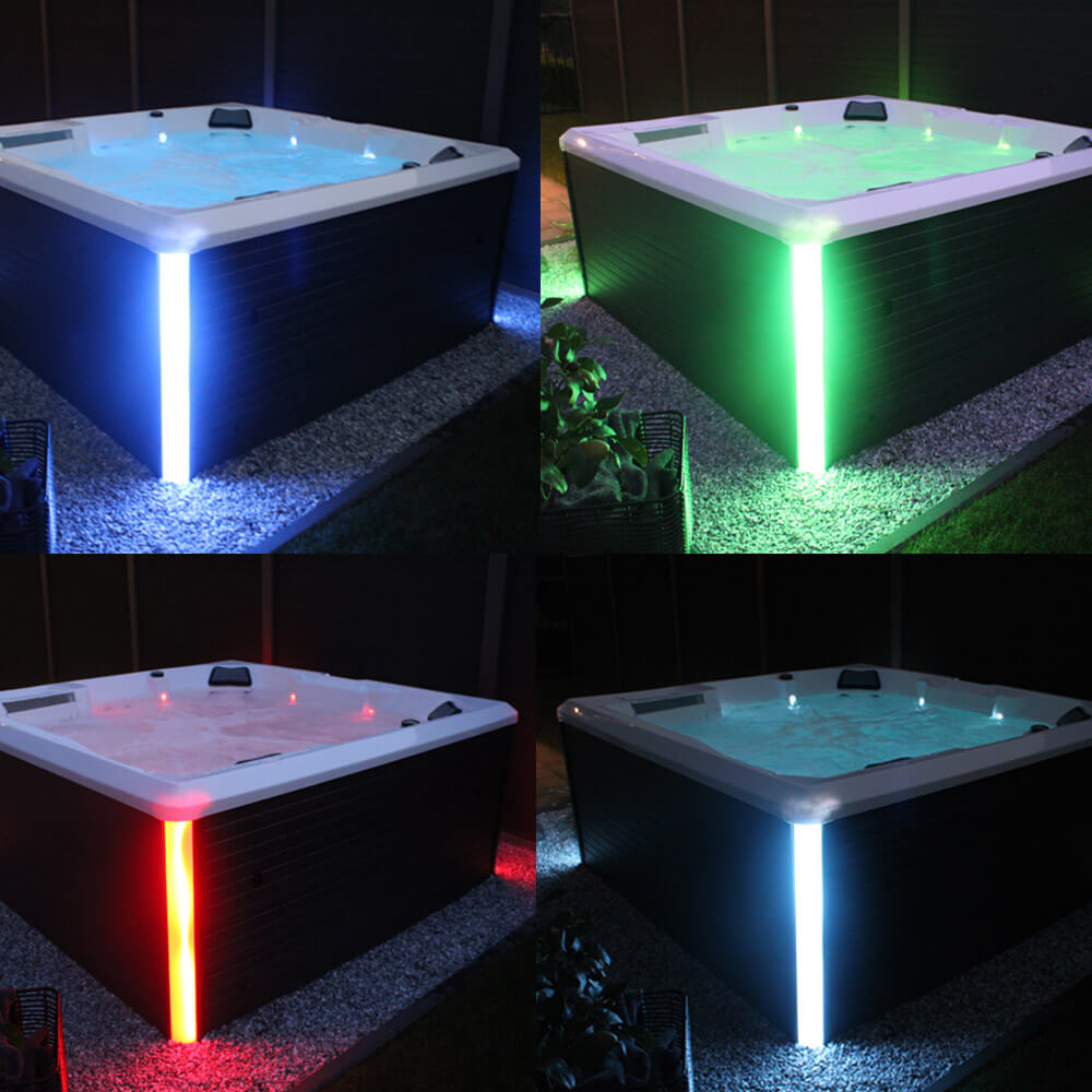 XXL Luxus SPA LED Whirlpool SET 207x207 Farblicht Outdoor Indoor Pool +Treppe+Abdeckung 5-Pers.