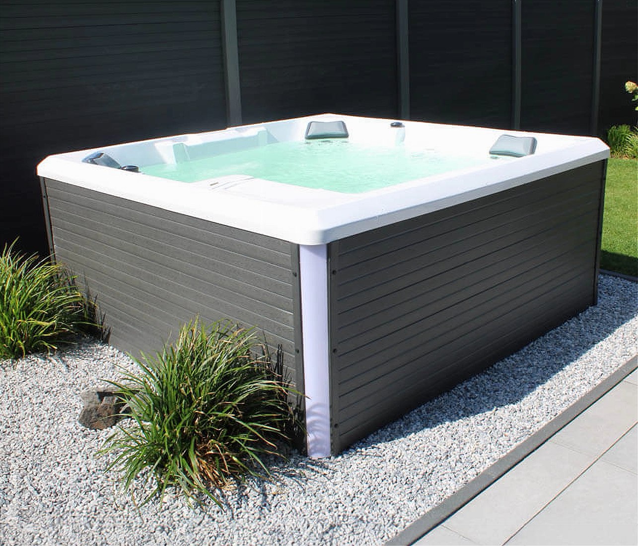 XXL Luxus SPA LED Whirlpool SET 207x207 Farblicht Outdoor Indoor Pool +Treppe+Abdeckung 5-Pers.