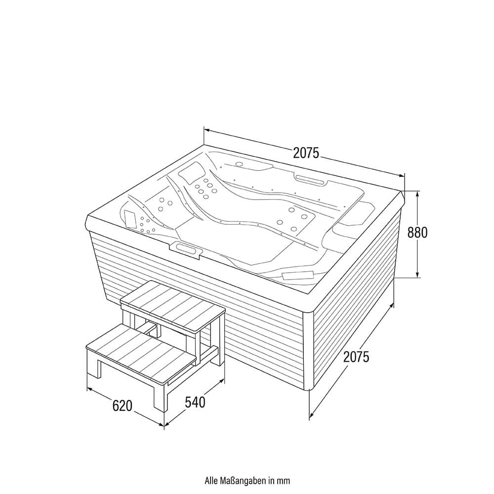 XXL Luxus SPA LED Whirlpool SET 207x207 Farblicht Outdoor Indoor Pool +Treppe+Abdeckung 5-Pers.
