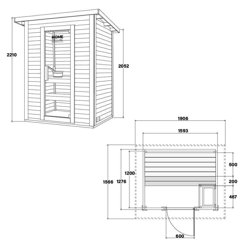 XL Luxus Outdoor Sauna  191 x 157 x 221 cmSET Sauna inkl. 4,5 KW Saunaofen 2-3 Pers.