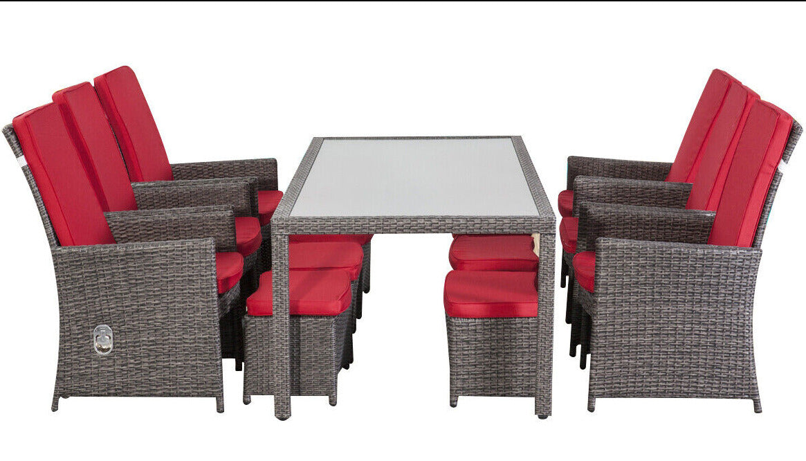 XXL Luxus Premium Garten Polyrattan Lounge SET grau-rot Gartenmöbel Balkonmöbel