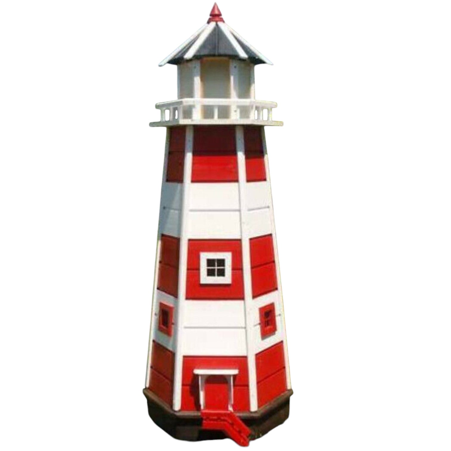 XXL Premium Holz-Leuchtturm 140 cm + Solar LED Beleuchtung rot/weiss