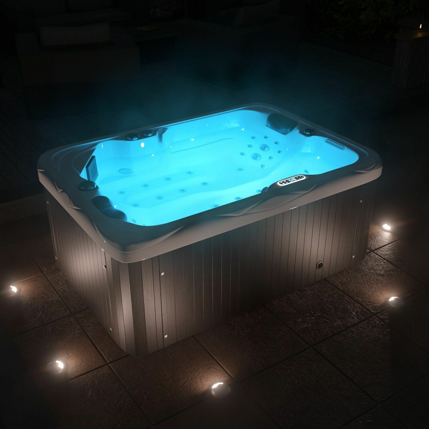 XXL Luxus SPA LED Whirlpool 2025 SET 190x135 cm Outdoor+Indoor Pool Ozon 2 Pers.