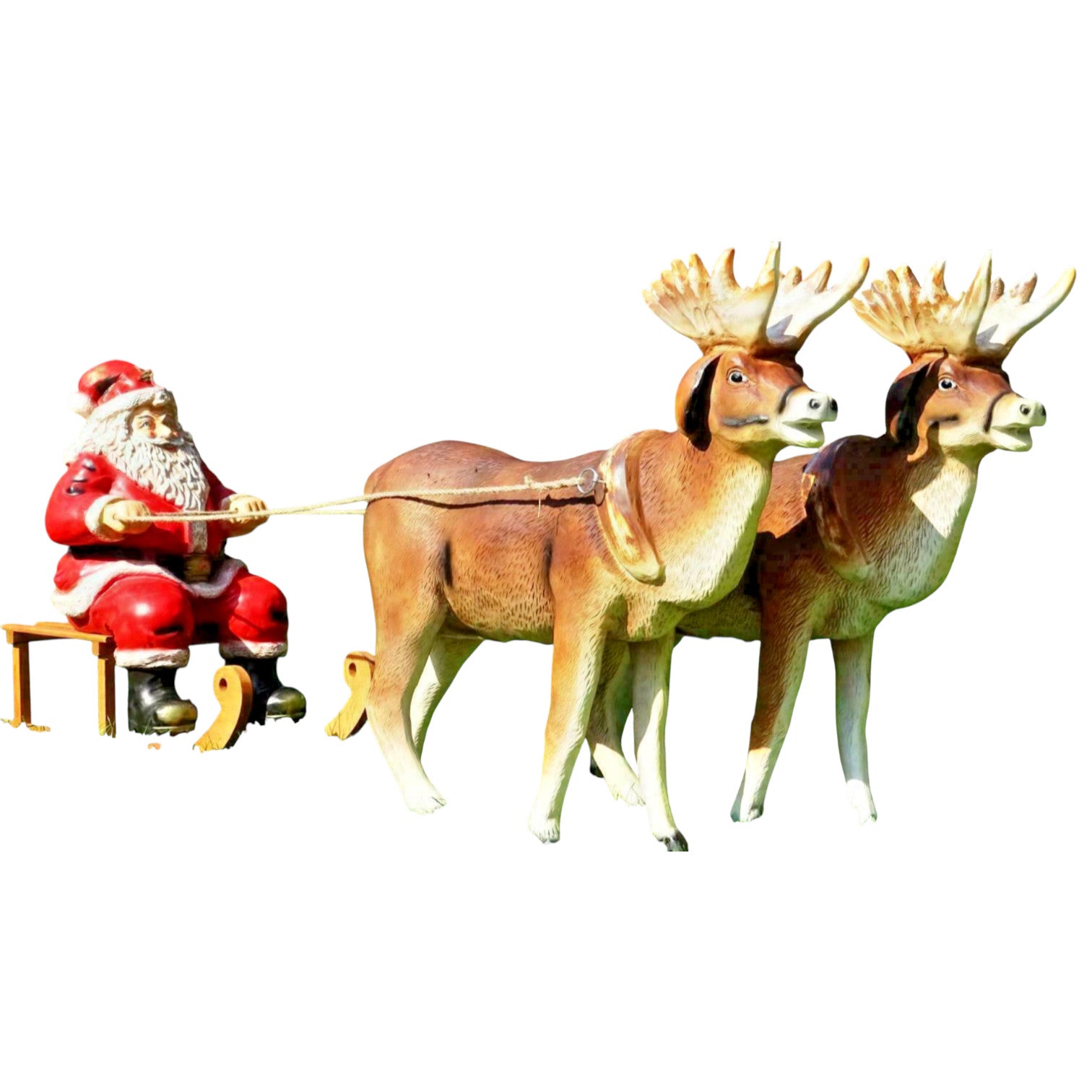 XXL 2x Rentier+Schlitten+Weihnachtsmann ca. 160 cm Garten Deko Figur Santa-Gespann