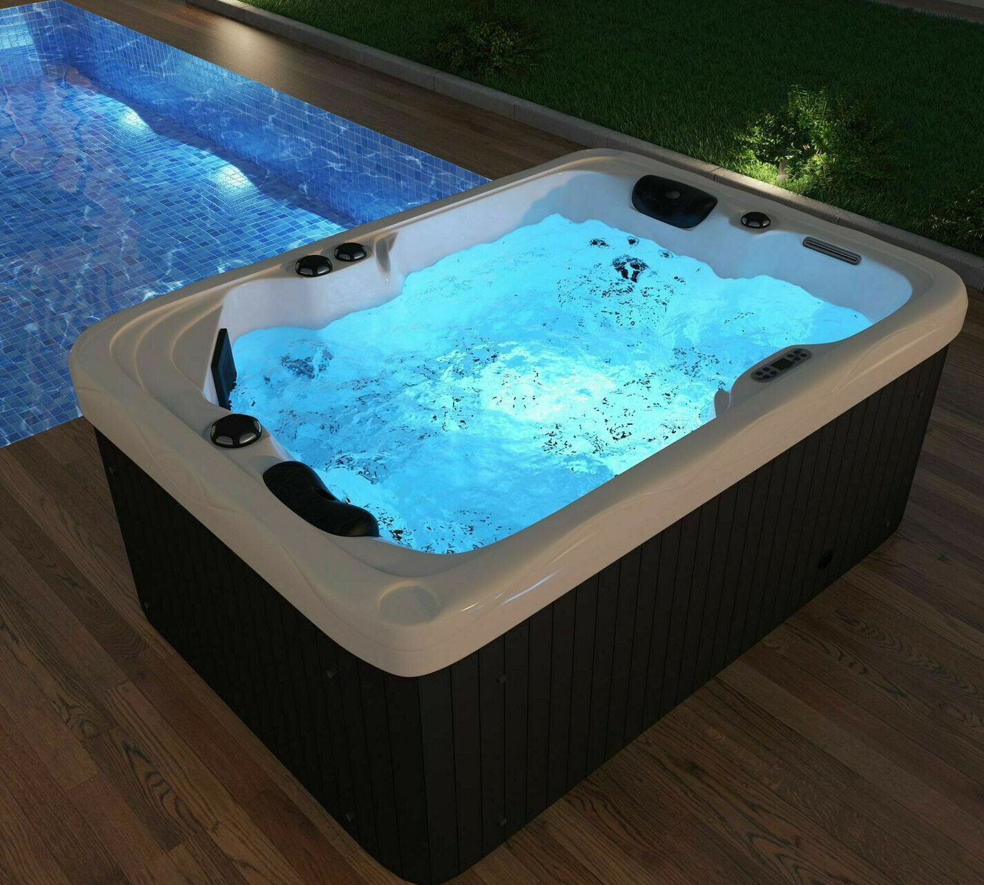 XXL Luxus SPA LED Whirlpool 2025 SET 190x135 cm Outdoor+Indoor Pool Ozon 2 Pers.