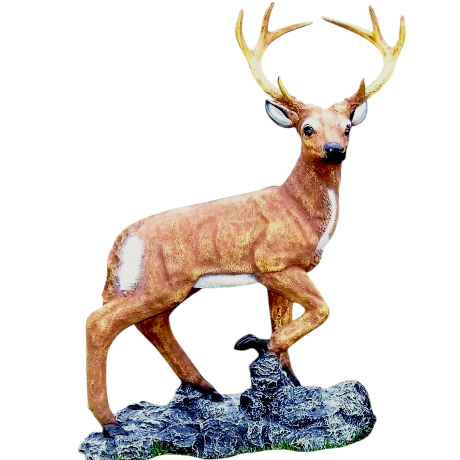 XXL HIRSCH AUF FELSEN 115 cm Premium Garten Deko Figur Dekoration WILD DEKO