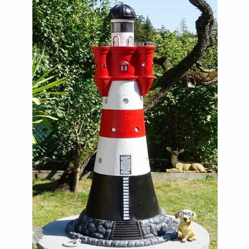 XXL Premium Leuchtturm 140 cm rot/weiß+Beleuchtung Garten Deko 1,4m
