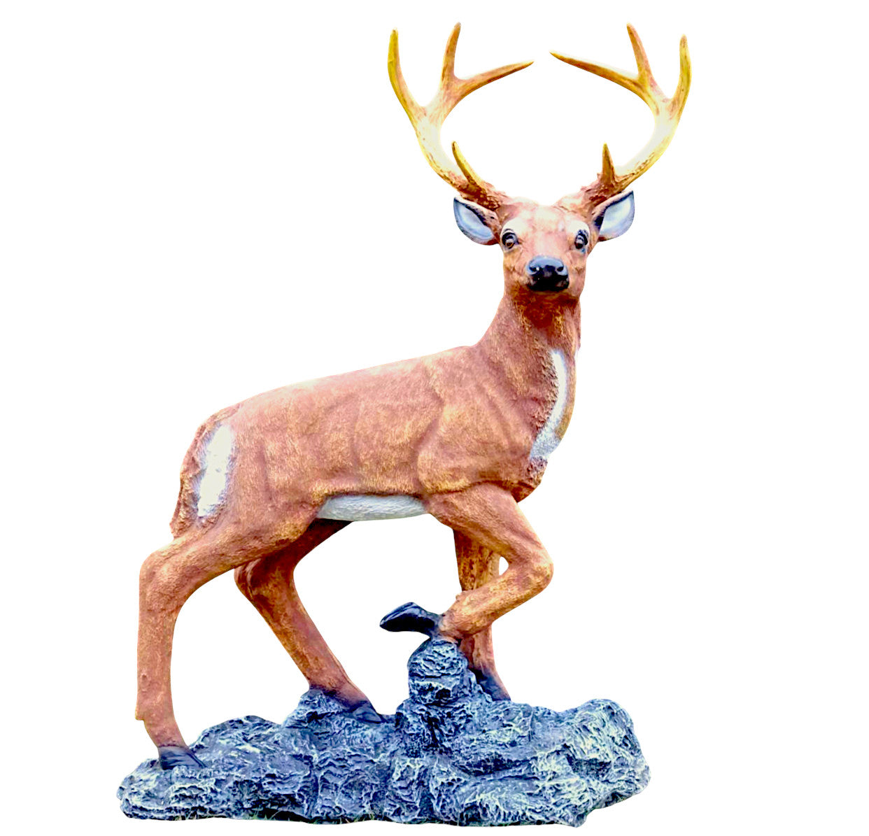 XXL HIRSCH AUF FELSEN 115 cm Premium Garten Deko Figur Dekoration WILD DEKO