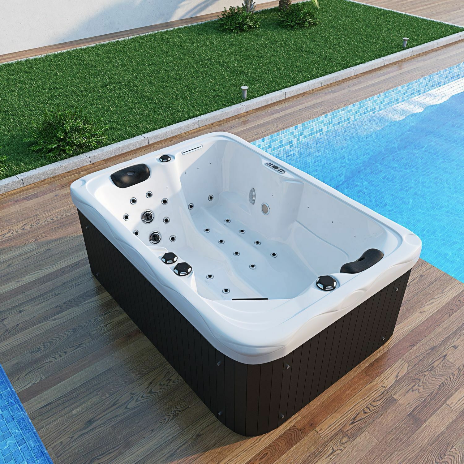 XXL Luxus SPA LED Whirlpool 2025 SET 190x135 cm Outdoor+Indoor Pool Ozon 2 Pers.