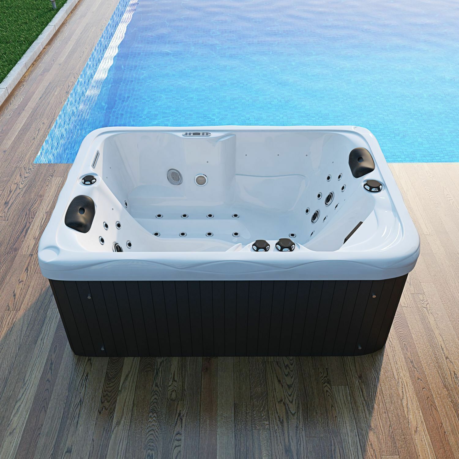 XXL Luxus SPA LED Whirlpool 2025 SET 190x135 cm Outdoor+Indoor Pool Ozon 2 Pers.