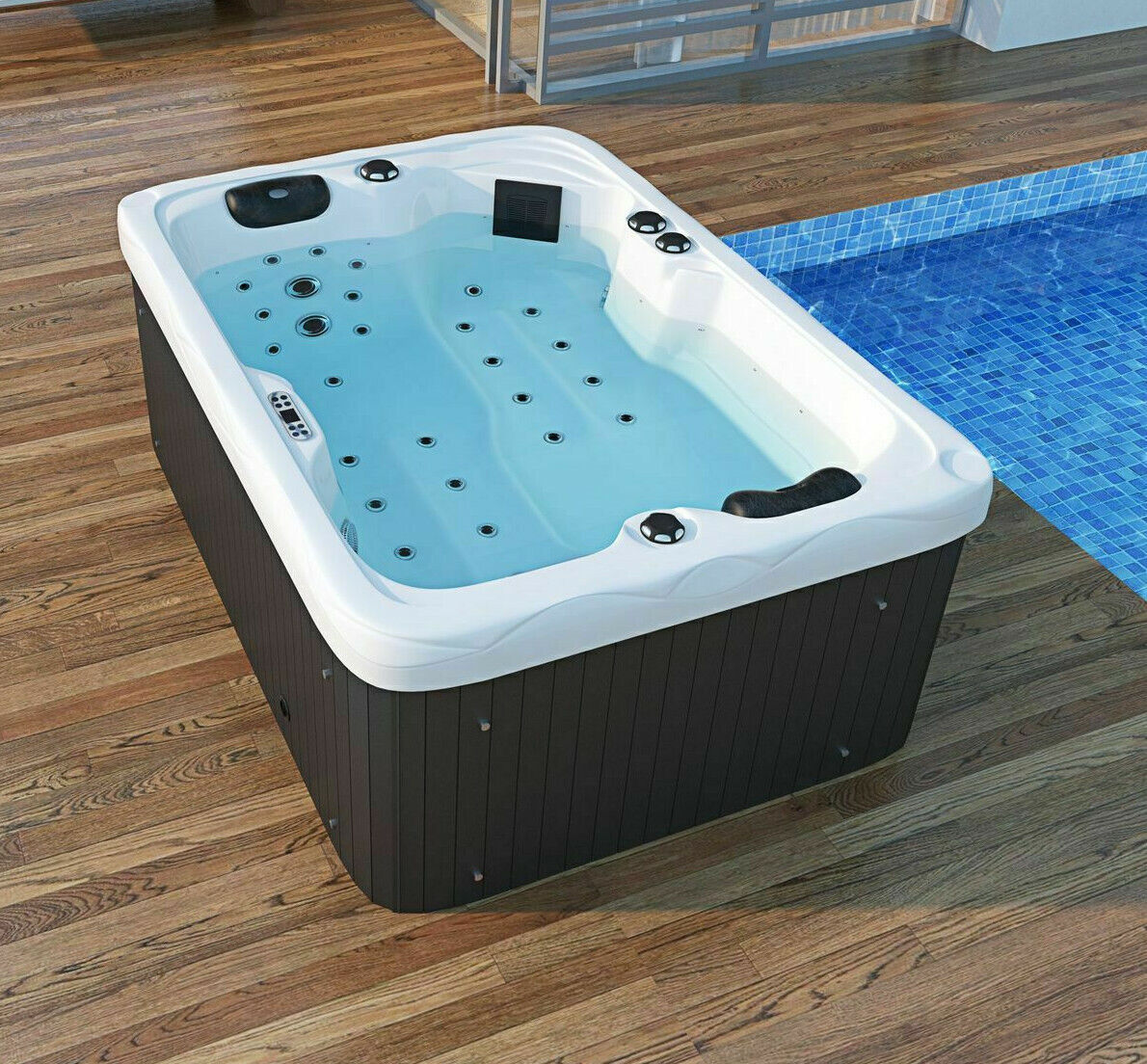 XXL Luxus SPA LED Whirlpool 2025 SET 190x135 cm Outdoor+Indoor Pool Ozon 2 Pers.