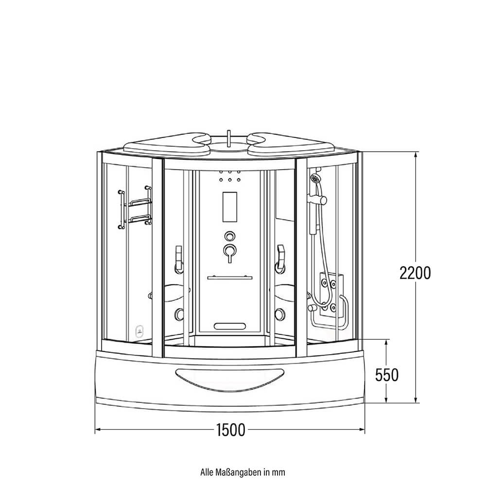XL Luxus LED Dampfdusche inkl. Whirlpool-SET 150x150 x220 black Dampfsauna-Duschtempel+OZON 2025