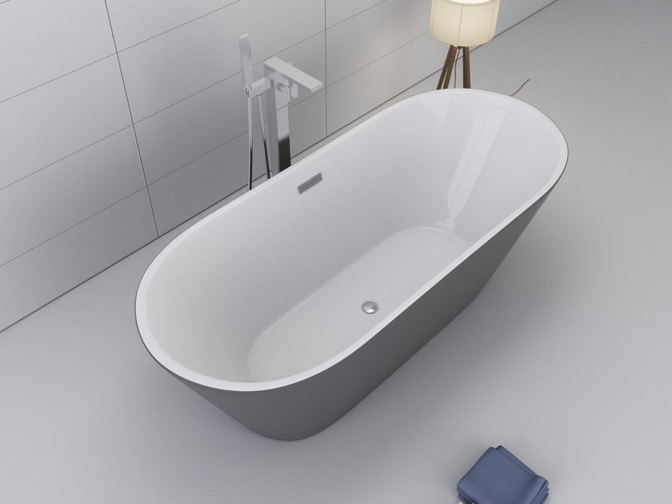 Luxus Premium Badewanne grau freistehend 170x80 cm +Ab-/Überlauf Neustes Modell b