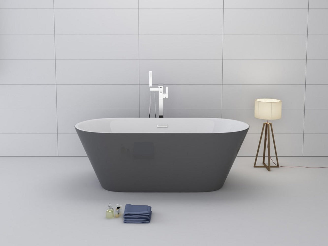 Luxus Premium Badewanne grau freistehend 170x80 cm +Ab-/Überlauf Neustes Modell b