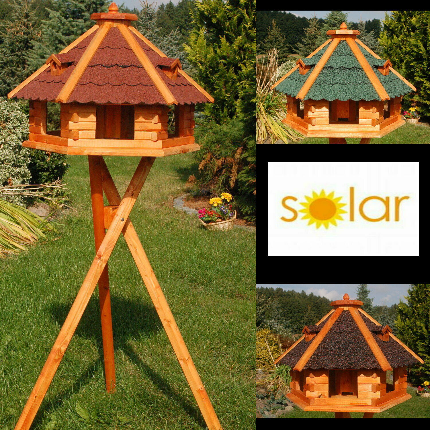 XXXL Premium Vogelhaus 70x45cm mit/ohne Solar/Ständer Futterhaus Vogelvilla 2024