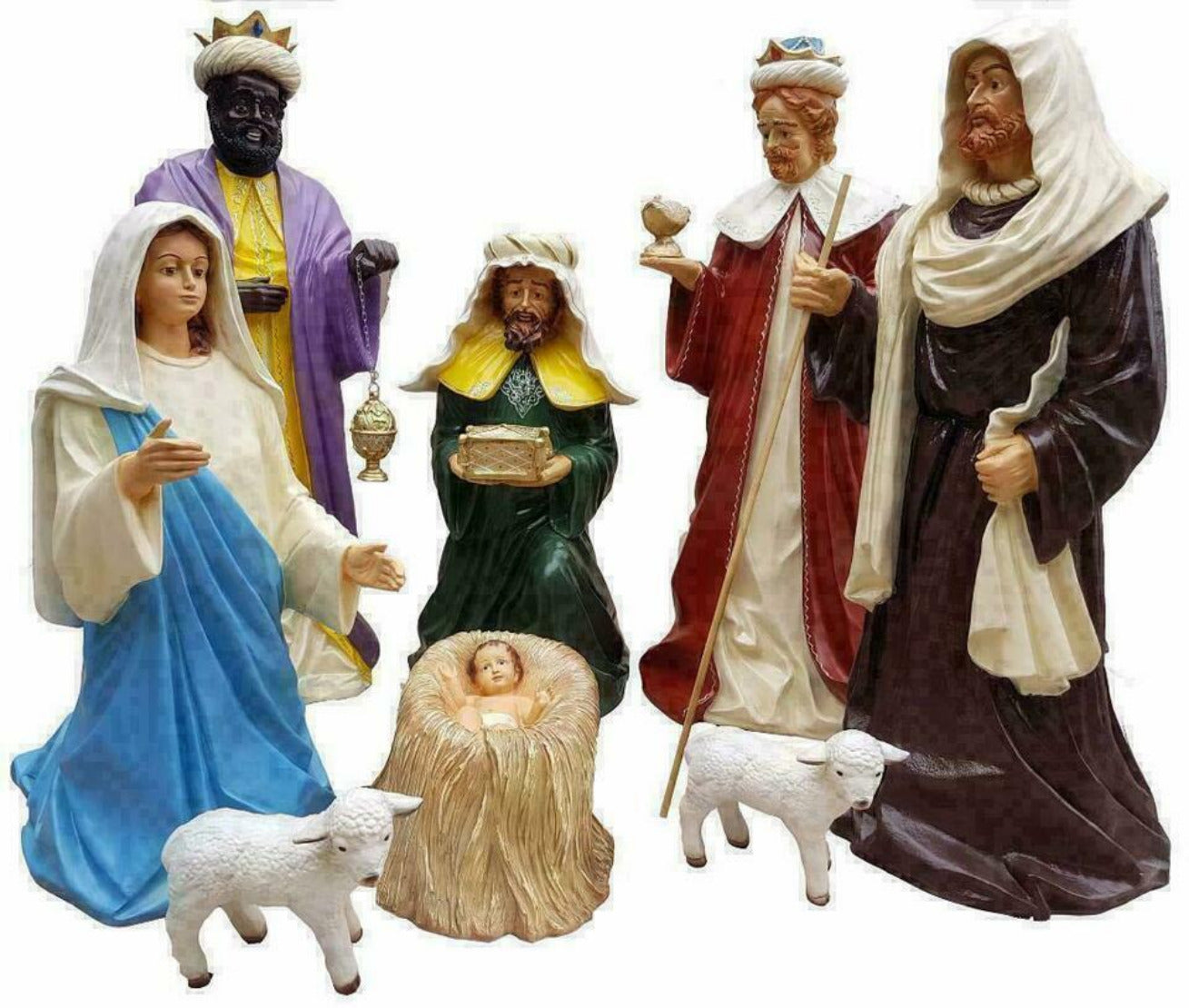XXXL Krippenset 7-tlg Maria+Josef 3 Könige+Jesuskind Weihnachtskrippe-Krippe WOW