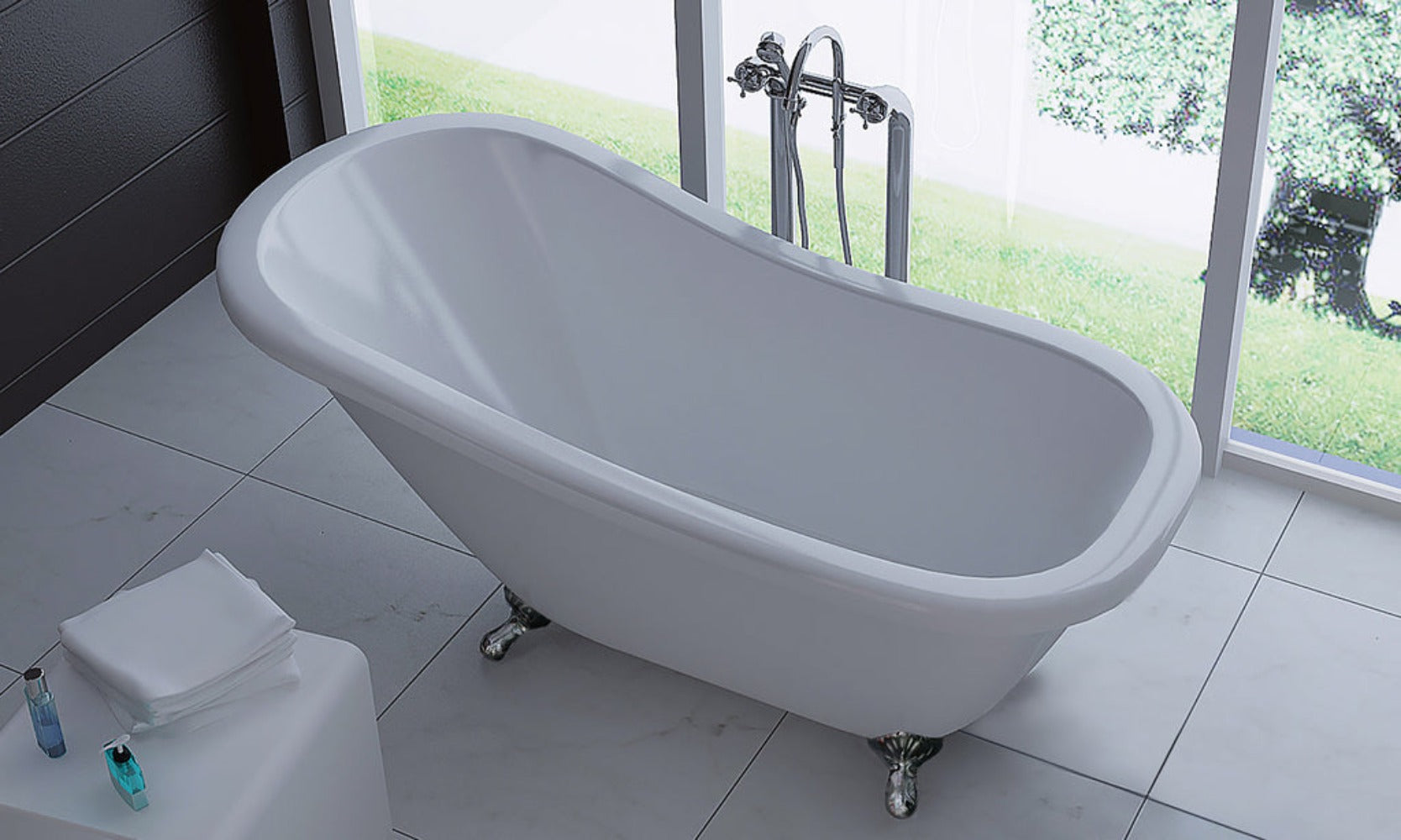 Luxus Premium Design Badewanne 170x80 cm mit Klauenfüßen inkl. Ab-/Überlauf c