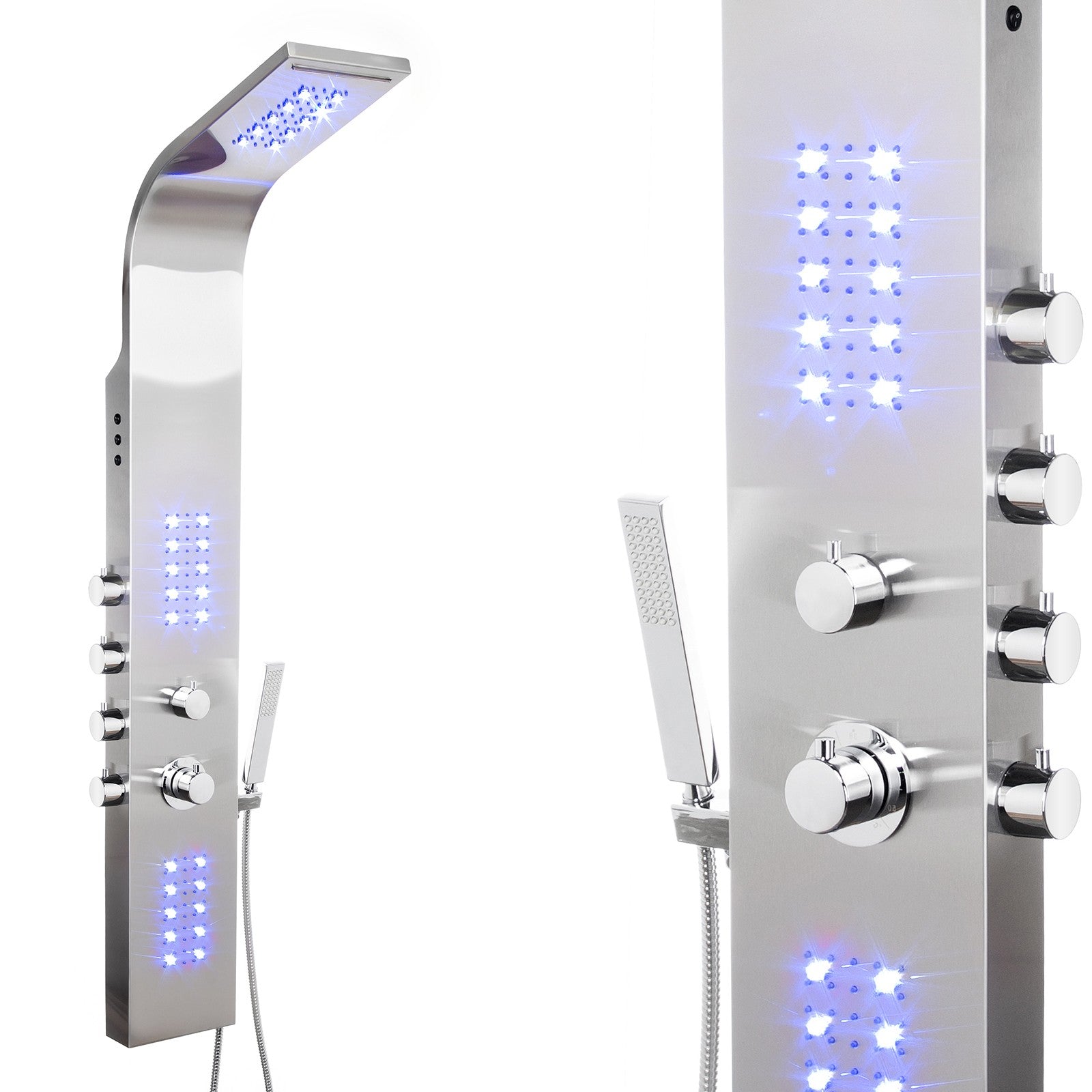 Premium Edelstahl LED Duschpaneel Thermostat Wasserfall Duschsäule 140 cm hoch