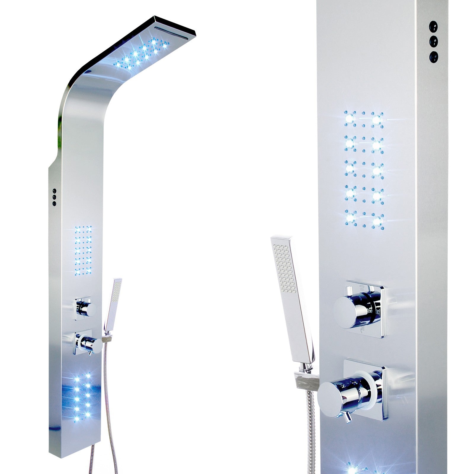 Premium Edelstahl LED Duschpaneel Thermostat Wasserfall Duschsäule 140 cm hoch