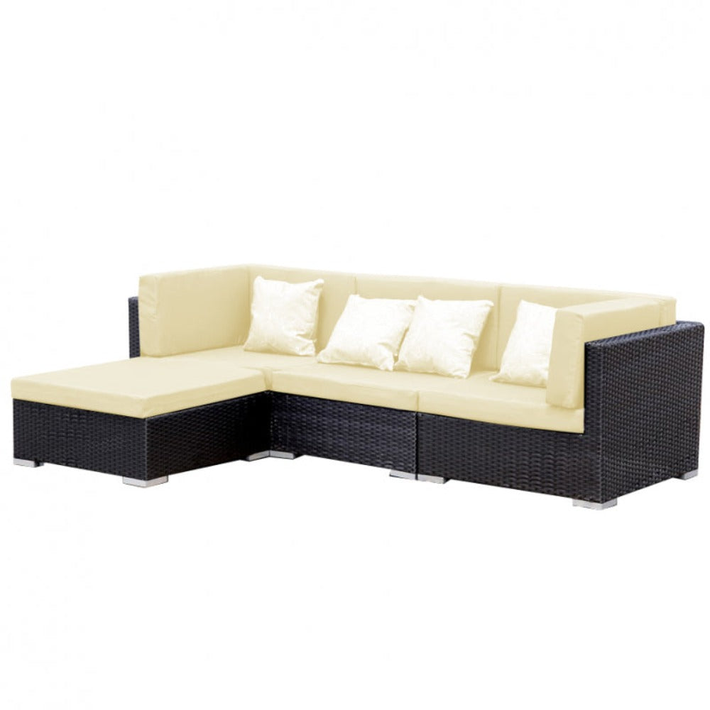 Luxus Premium Garten Lounge SET schwarz-beige Polyrattan Gartenmöbel 17-teilig