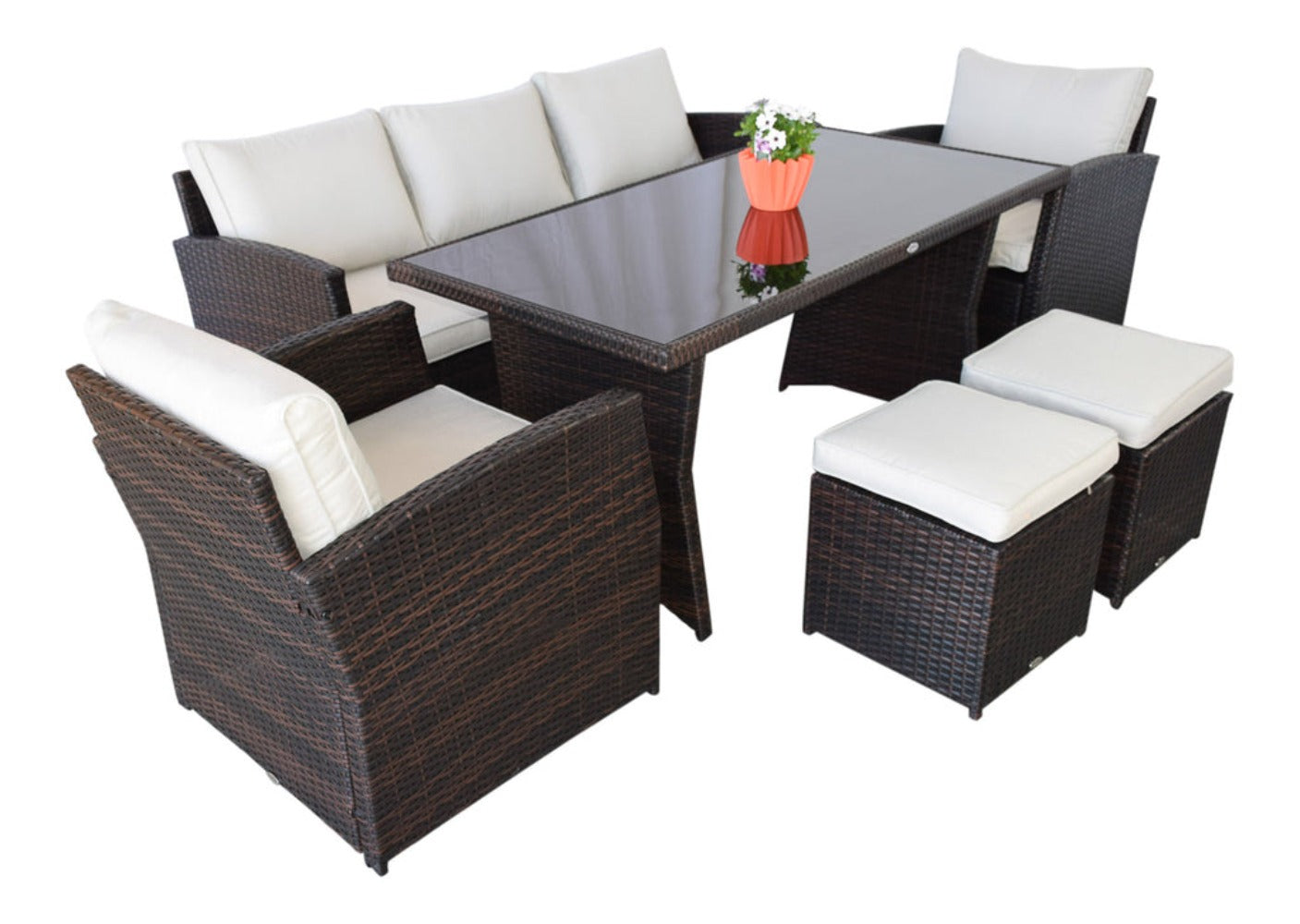 Luxus Premium Garten Polyrattan Lounge SET Möbel braun Essgruppe Sitzgruppe