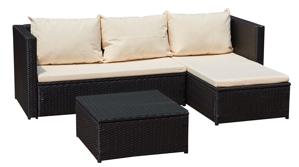 Luxus Premium Polyrattan Garten Lounge SET schwarz beige Esstisch Gartenmöbel