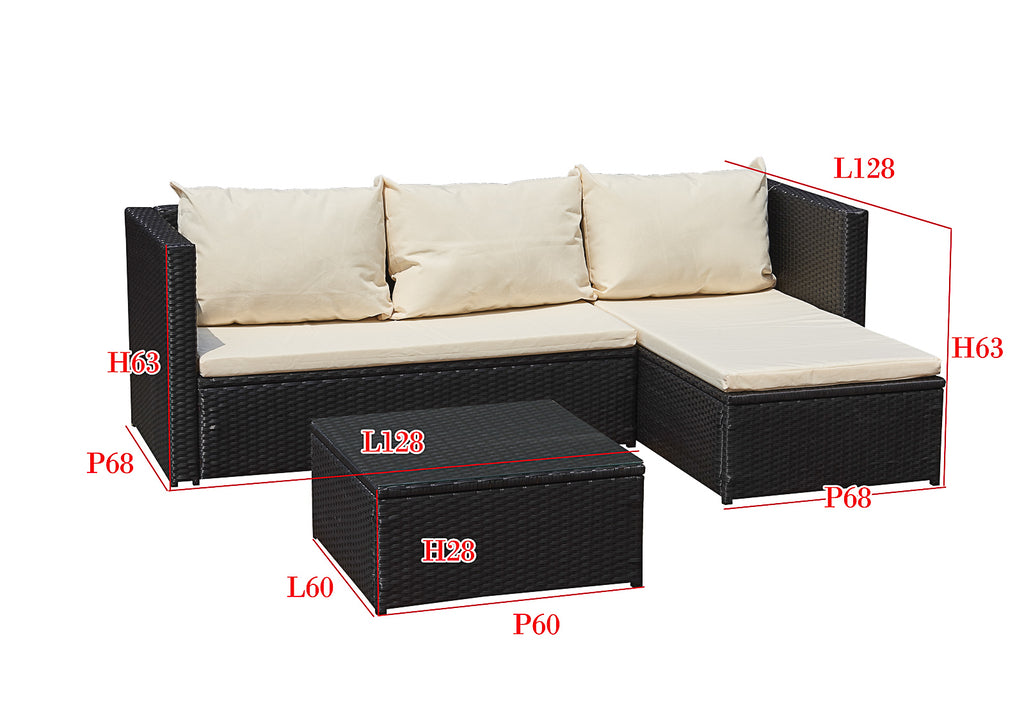 Luxus Premium Polyrattan Garten Lounge SET schwarz beige Esstisch Gartenmöbel