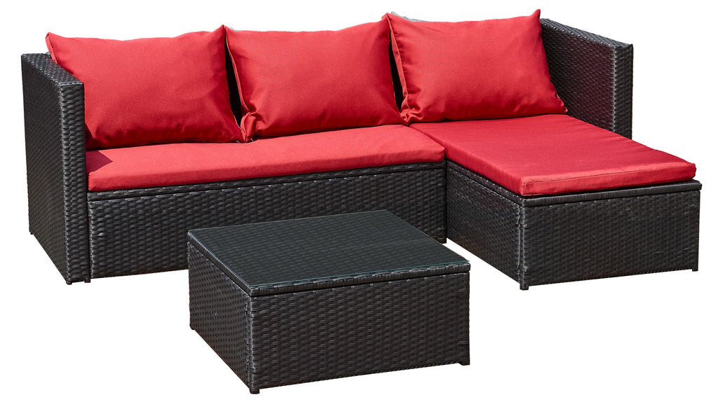 Luxus Premium Garten Lounge schwarz rot Esstisch Polyrattan SET Sitzgruppe