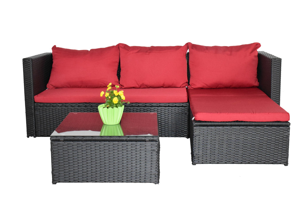 Luxus Premium Garten Lounge schwarz rot Esstisch Polyrattan SET Sitzgruppe