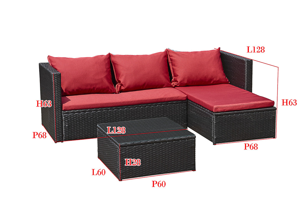 Luxus Premium Garten Lounge schwarz rot Esstisch Polyrattan SET Sitzgruppe